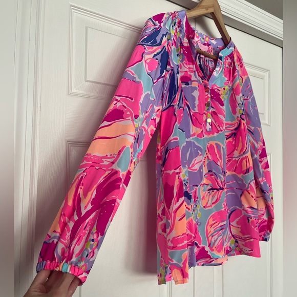 {Lilly Pulitzer} Elsa Silk Long Sleeve Blouse in Multi Jam Out - Size XS - NWT - Picture 4 of 11
